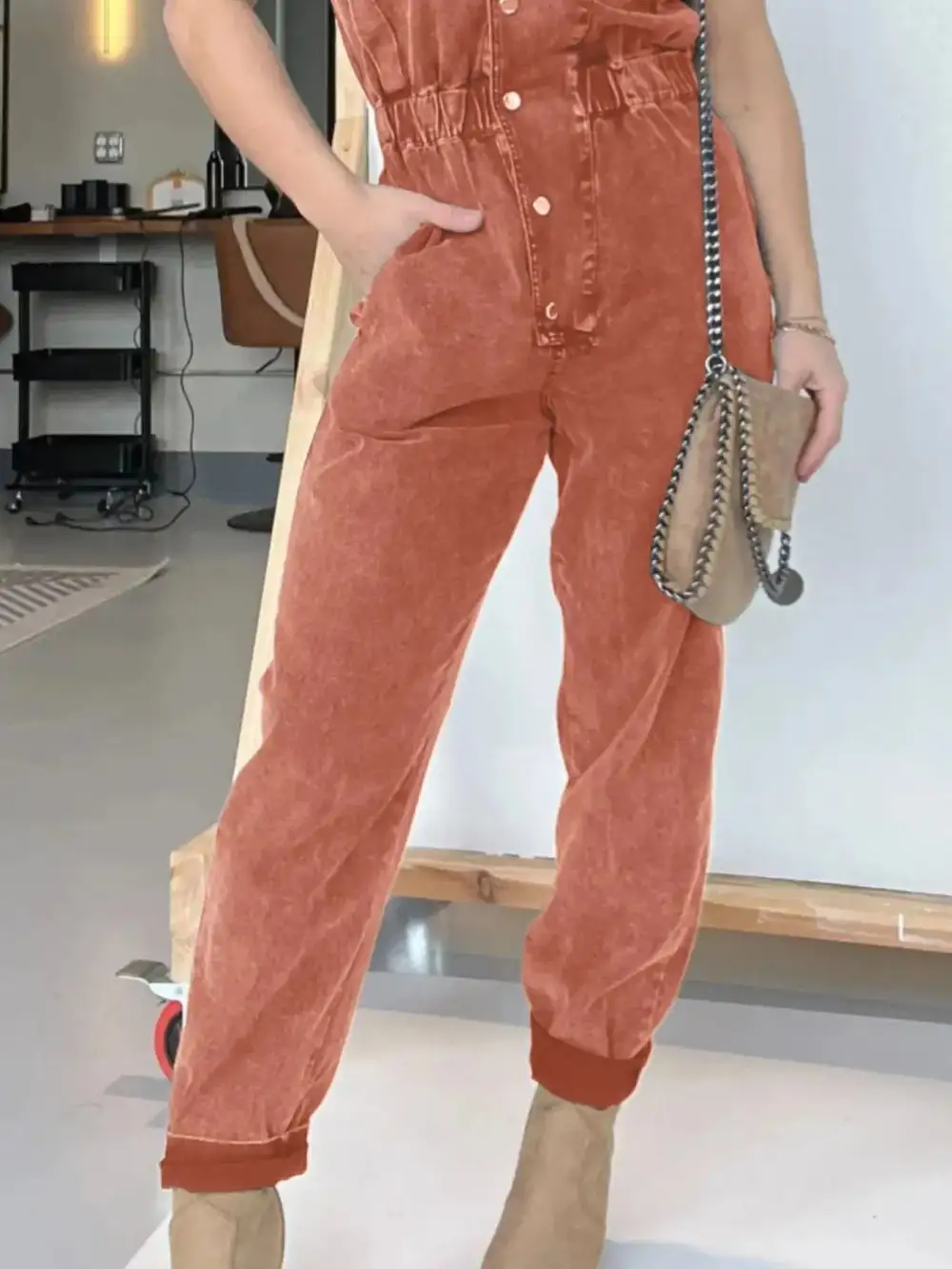 Plus Size Button Front Cap Sleeve Accessory