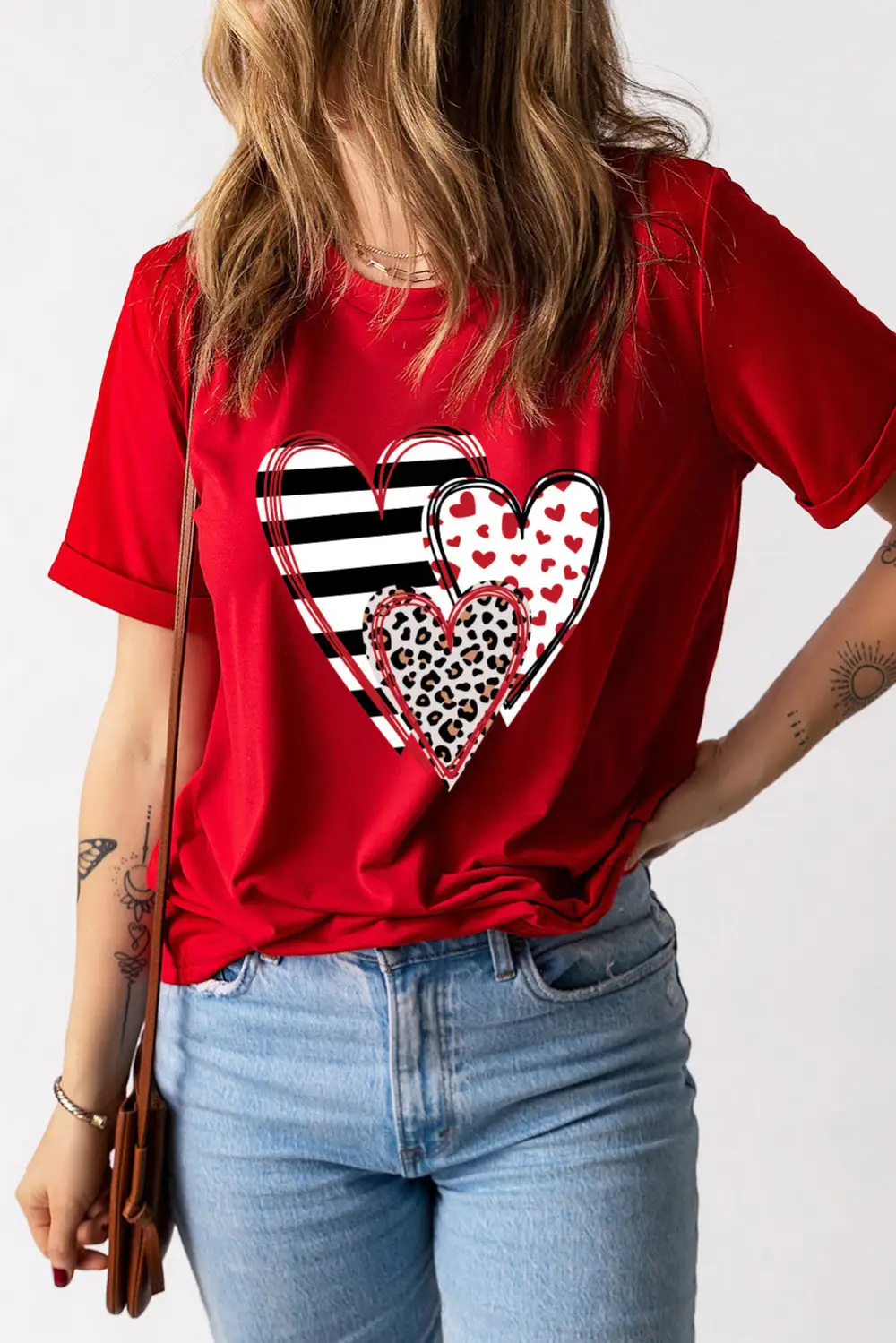 Red Leopard Striped Heart Shaped