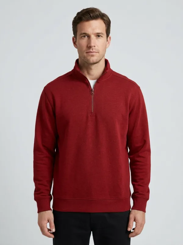 Men's Minimalist Textured Embroidered Stand-Collar Quarter-Zip Sweatshirt