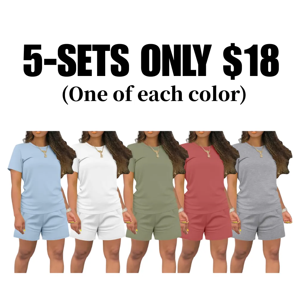 Women's Summer Casual 2 Piece Outfits Short Sleeve Top & Shorts Set Soft Regular Fit Loungewear