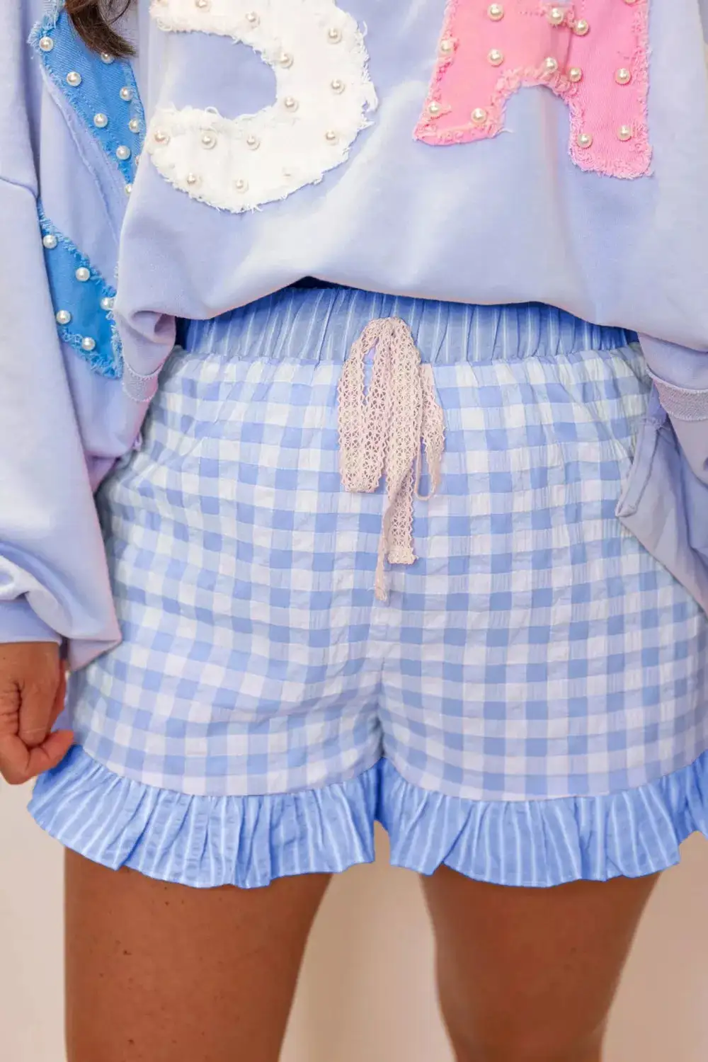 Gingham Ruffle Hem Shorts