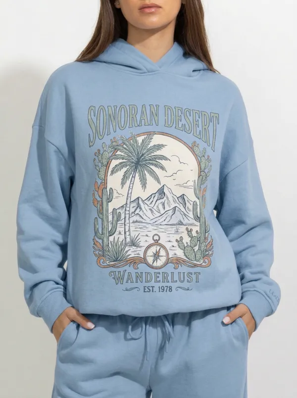 Women's Sonoran Desert Wanderlust Cactus Mountain Printed Hoodie