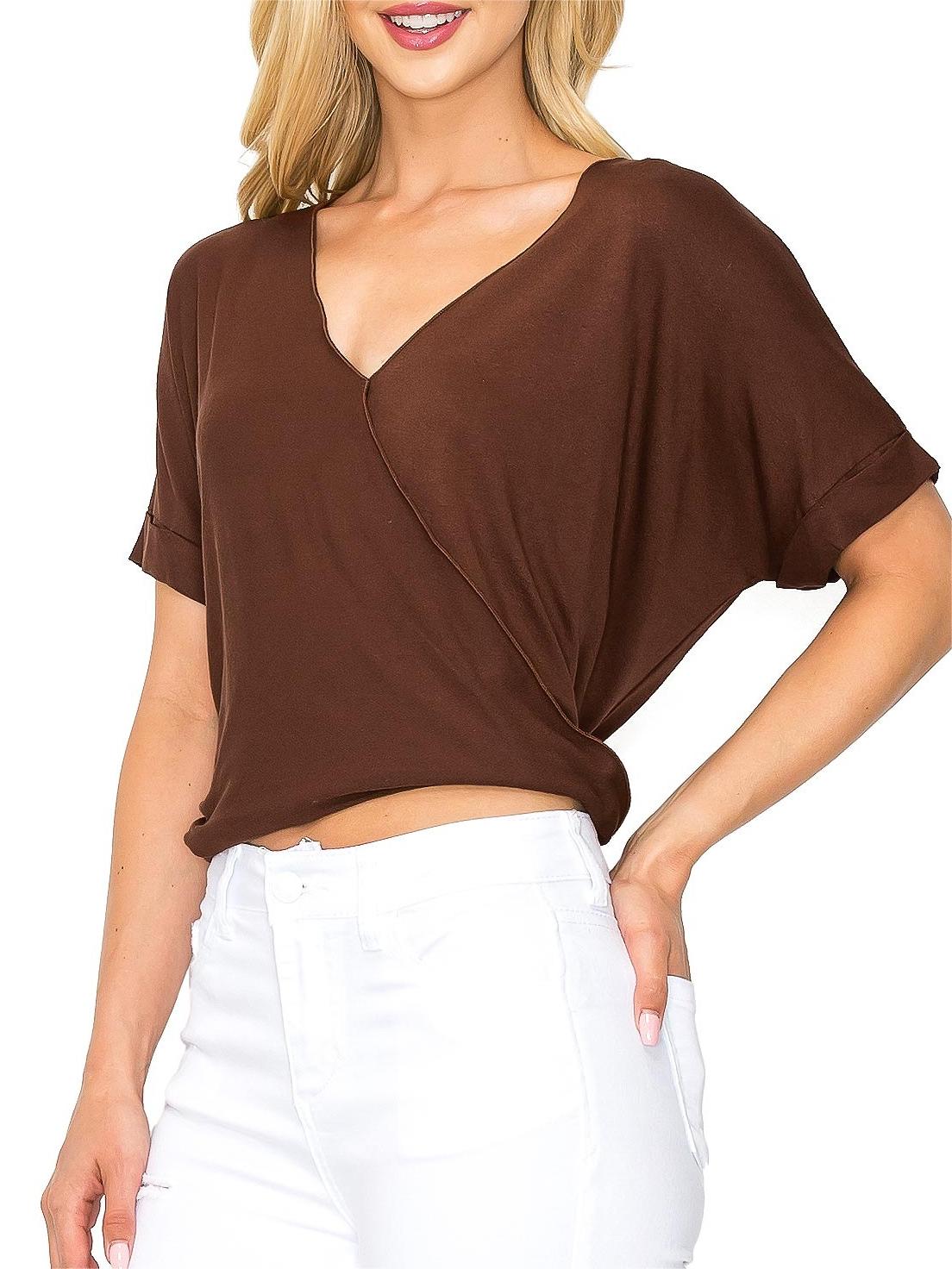 Black Short - Sleeve Surplice Top