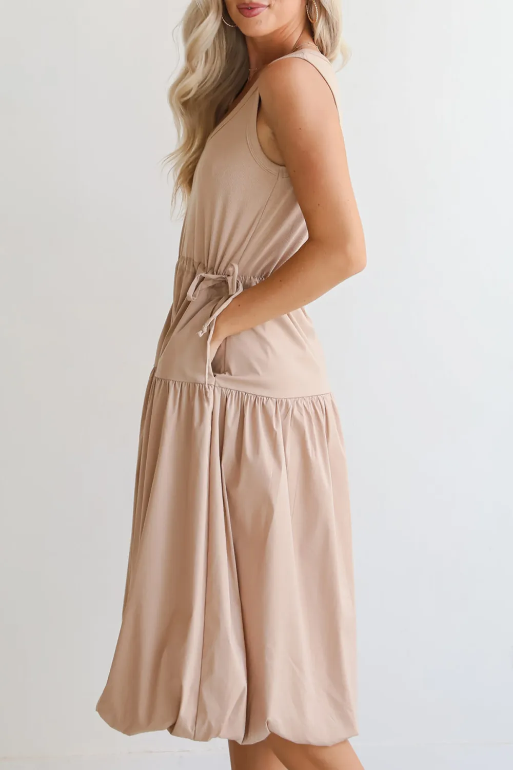 Taupe Contrast Midi Dress