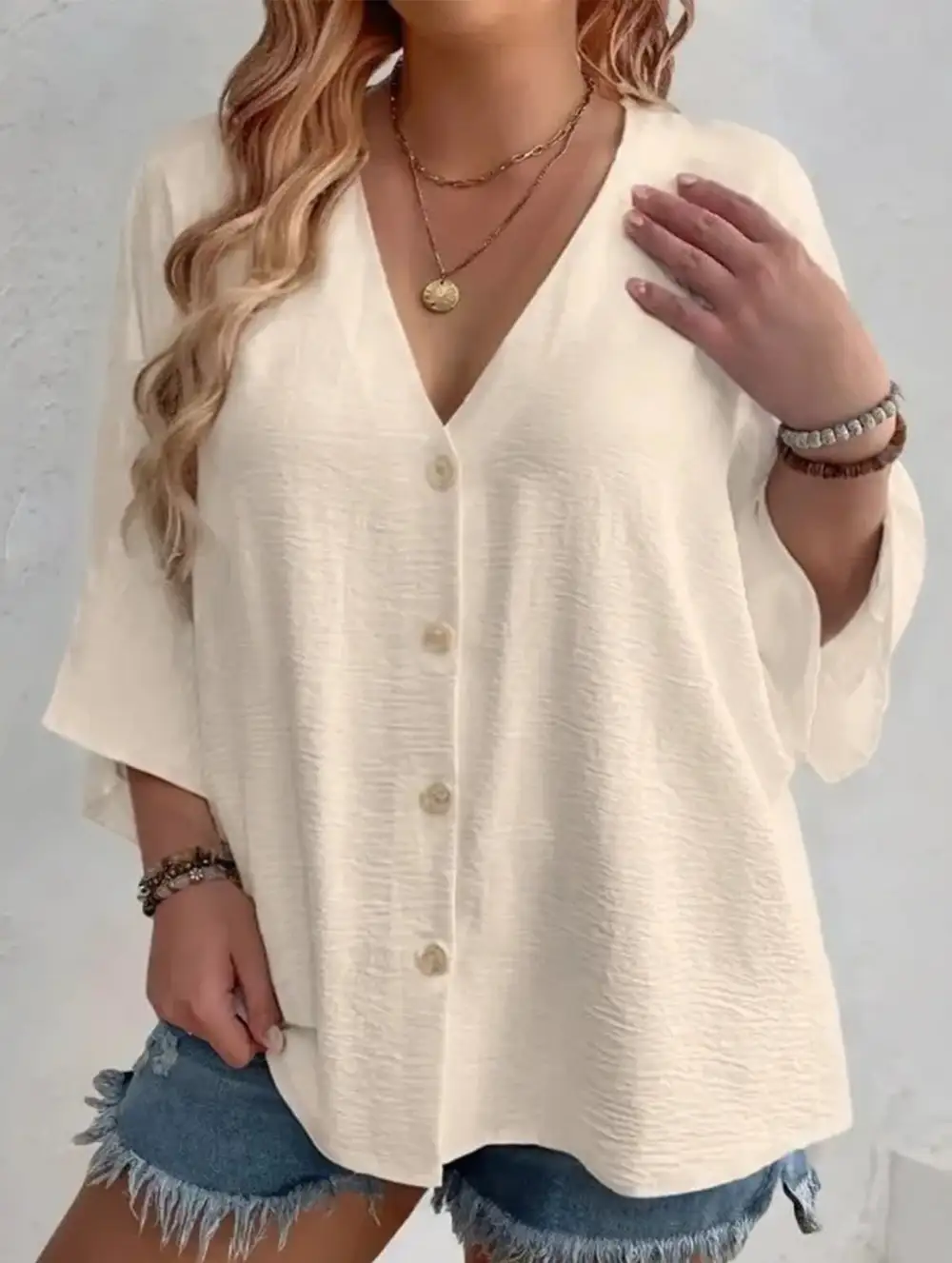 V-Neck Button Tee Cardigan Top