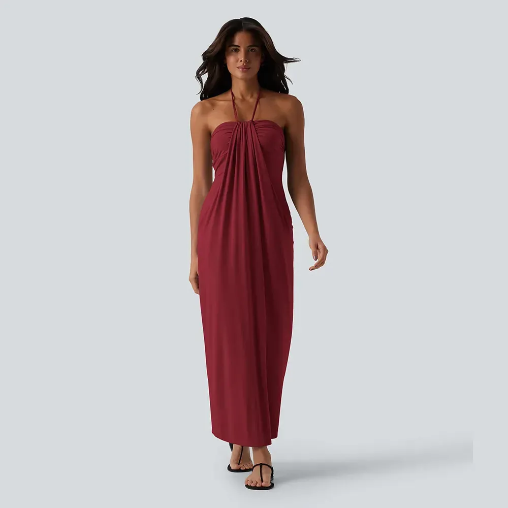 Halter Tie Back Maxi Dress with Pockets