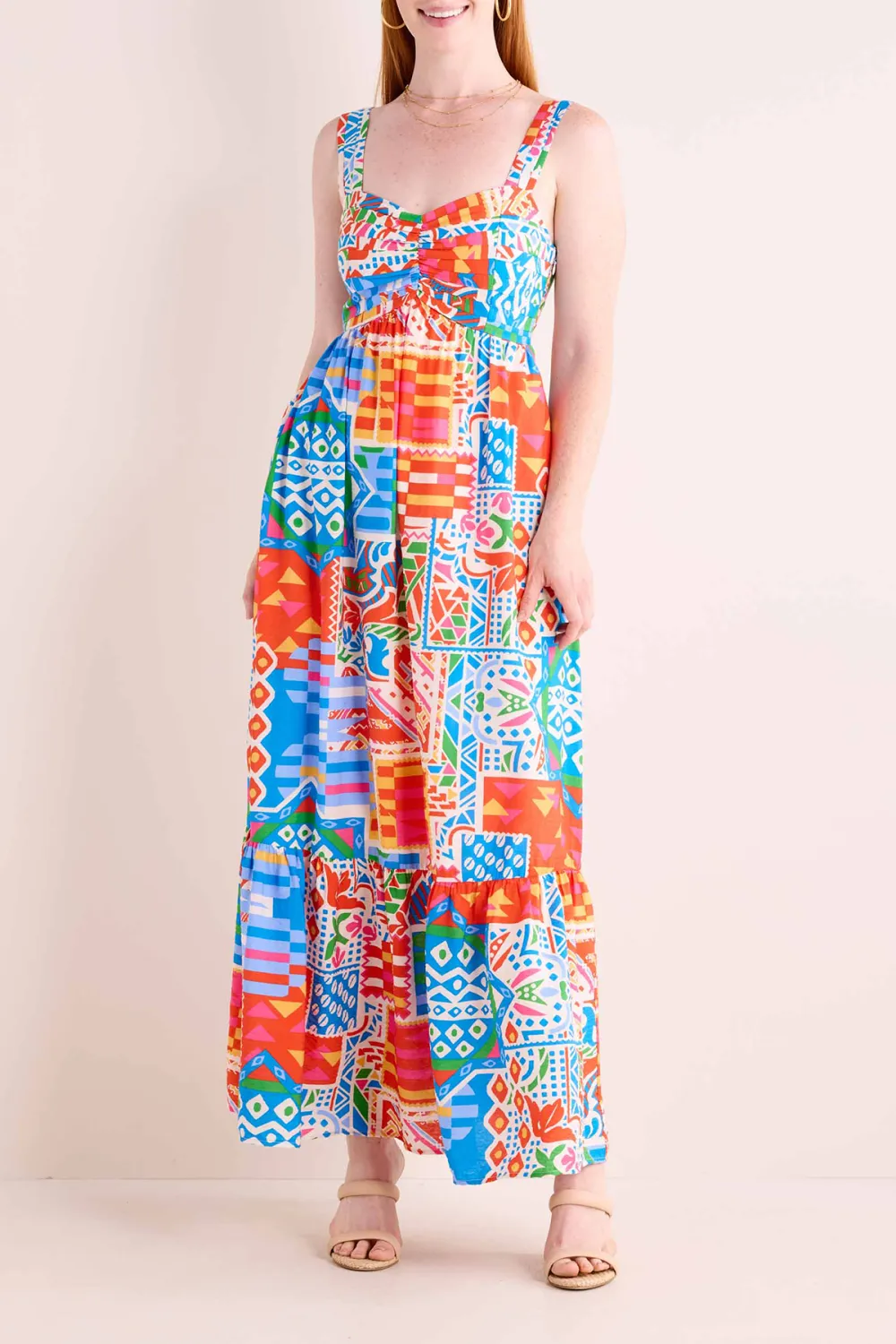 Multicolored Patchwork Sleeveless Maxi Dress