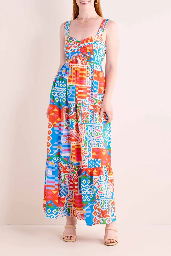 Multicolored Patchwork Sleeveless Maxi Dress