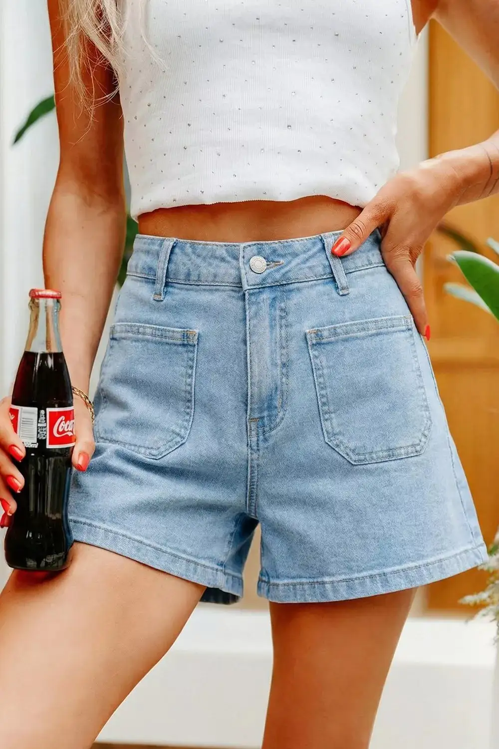 High Rise Patch Pocket Casual Shorts