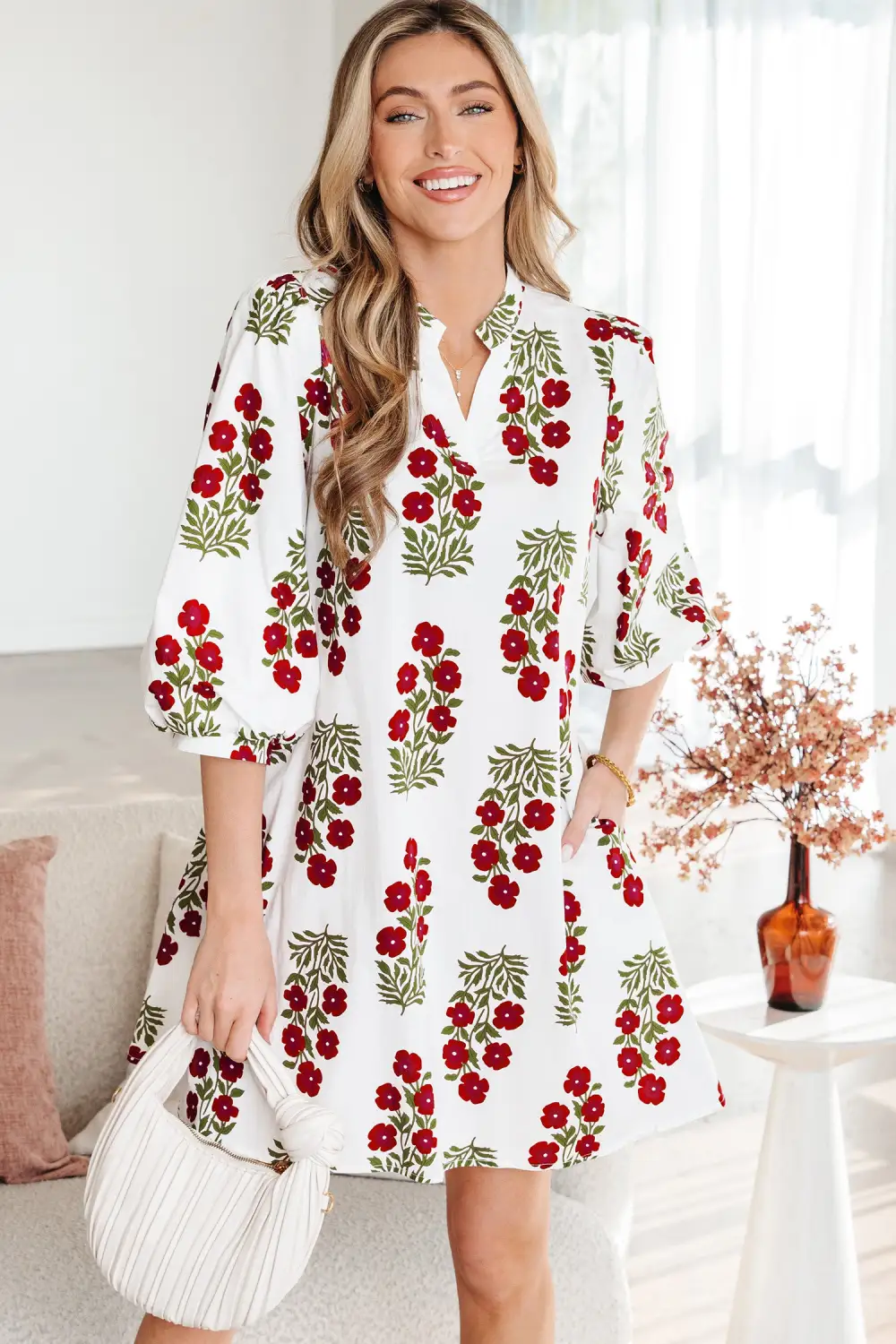 Wearable Cut Floral Printed V Neck Mini Dress