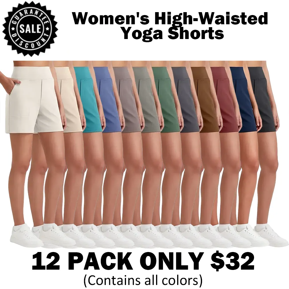 🔥Hot Sale💥-Women's High-Waisted Yoga Shorts🔥12-Pack- Only $32