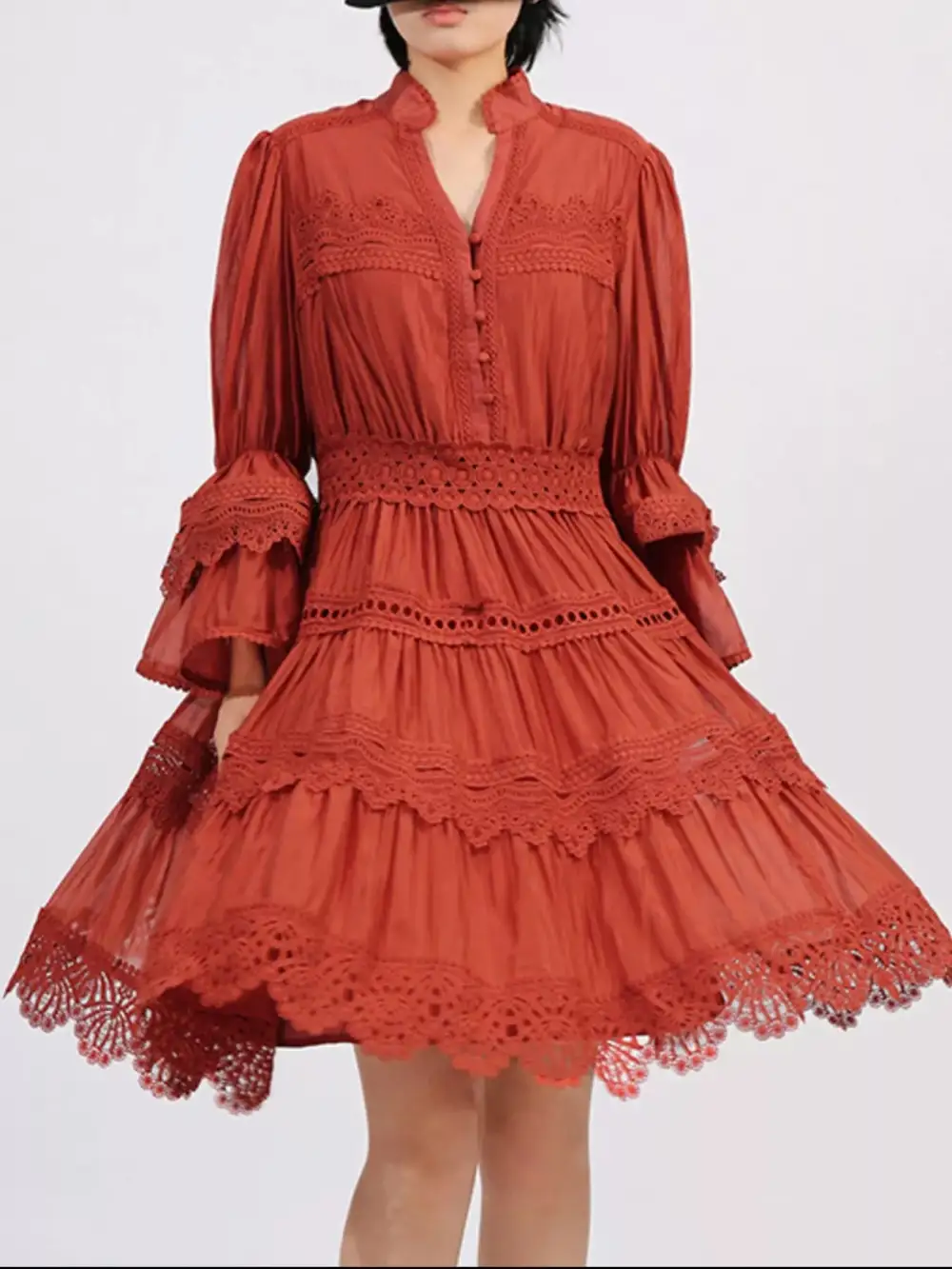 Easy Fit Lace Ruffle Long Sleeve Dress