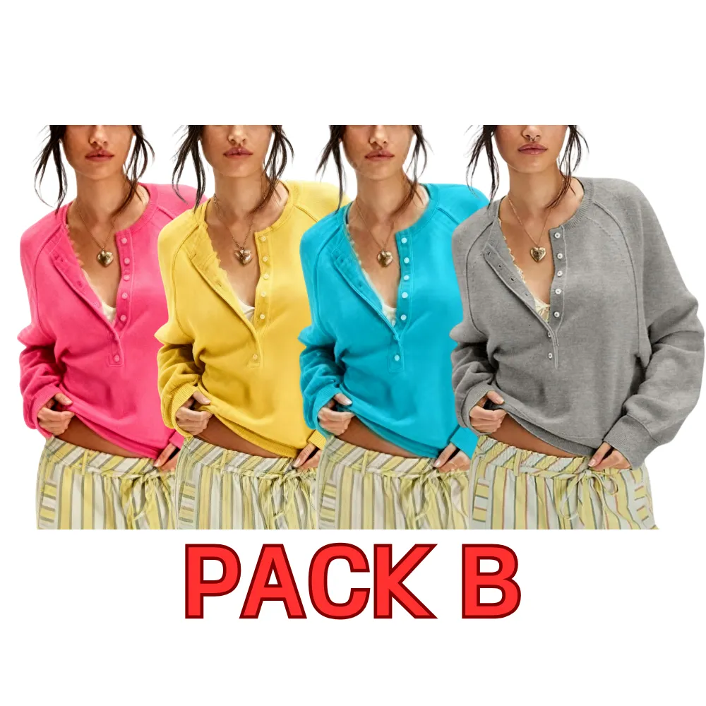 Women's Henley Neck Half-Button Knitting Sweater