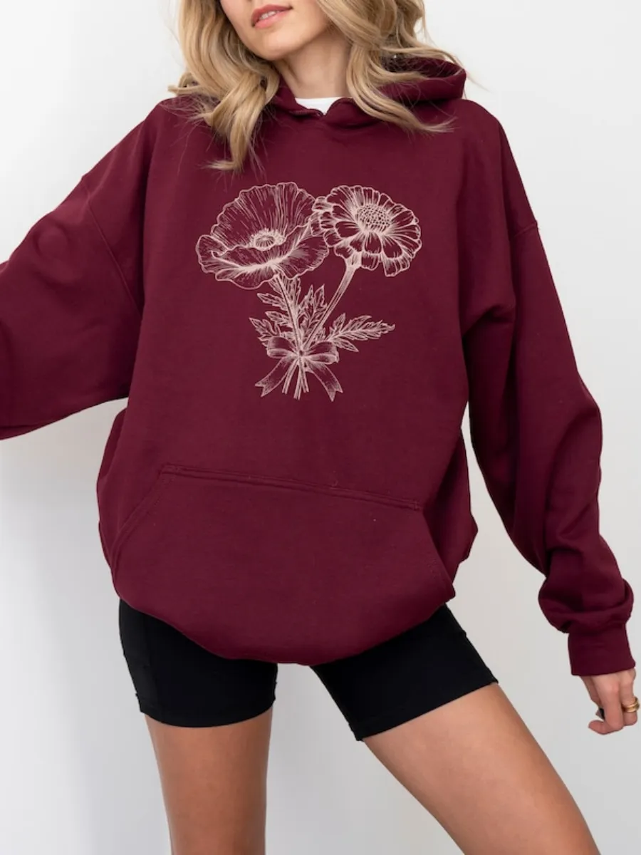 Floral Line Art Hoodie