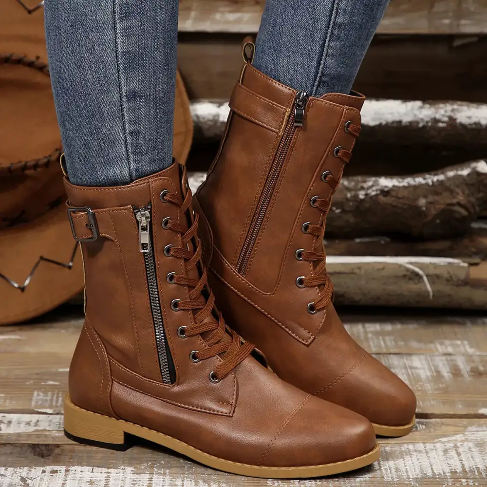 Casual Round Toe Block Heels Boots