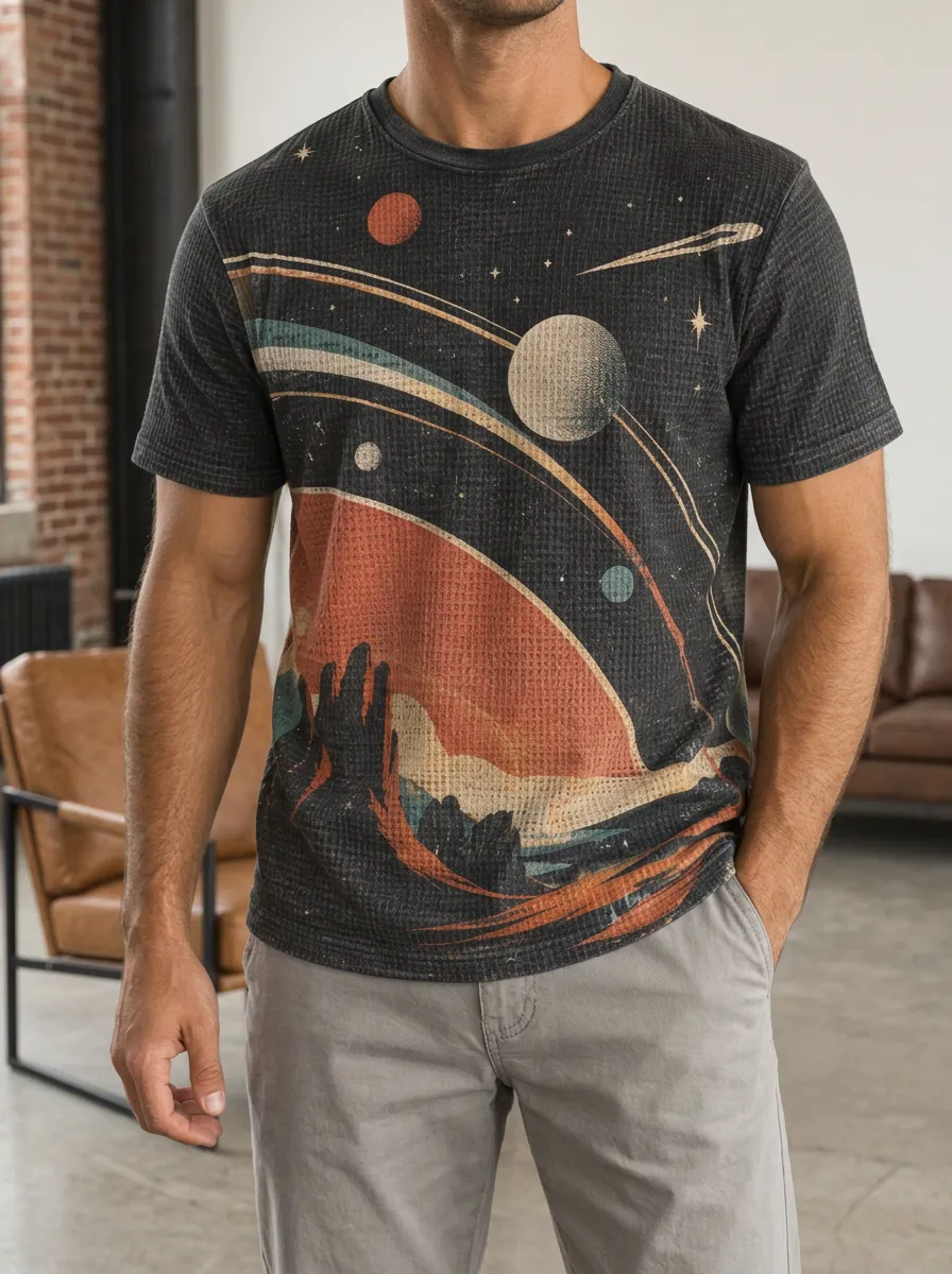 Men's Space Astronomy Galaxy Planet Crew Neck T-Shirt
