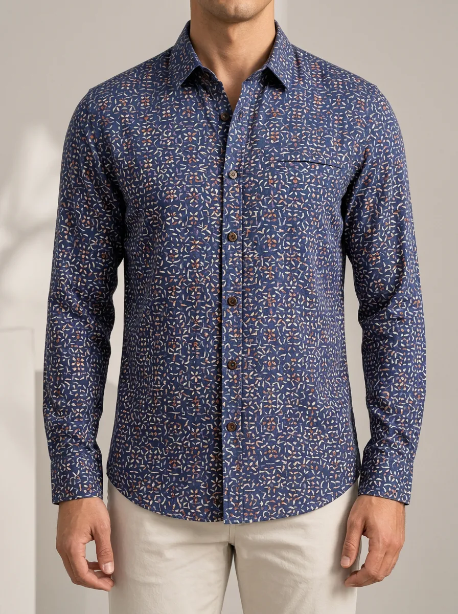 Men's Floral Art Print Long Sleeve Shirt