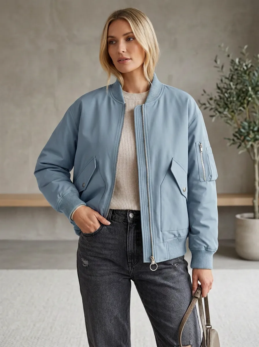 Vintage-Inspired Utility Bomber Women's Casual Jacket