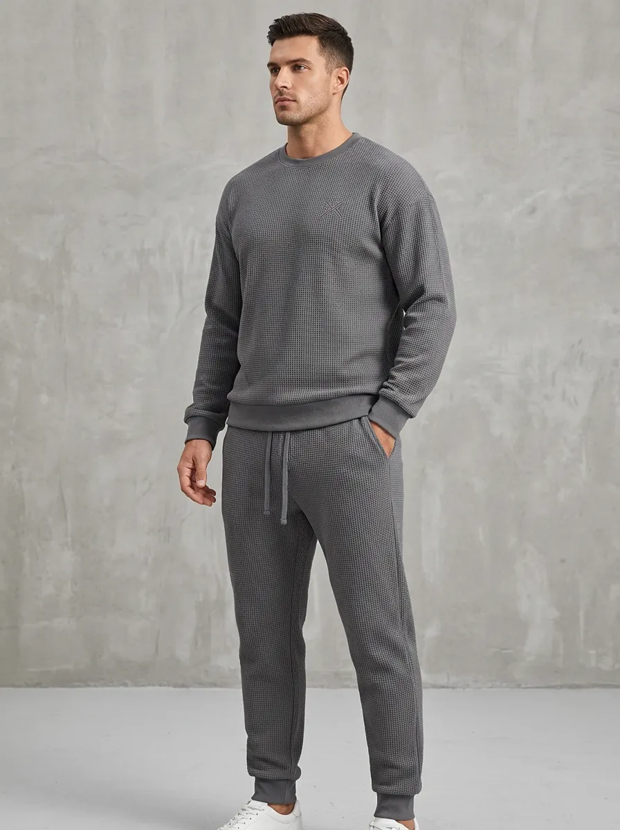Refined Waffle-Knit Men's Knit Sweater Tracksuit Set