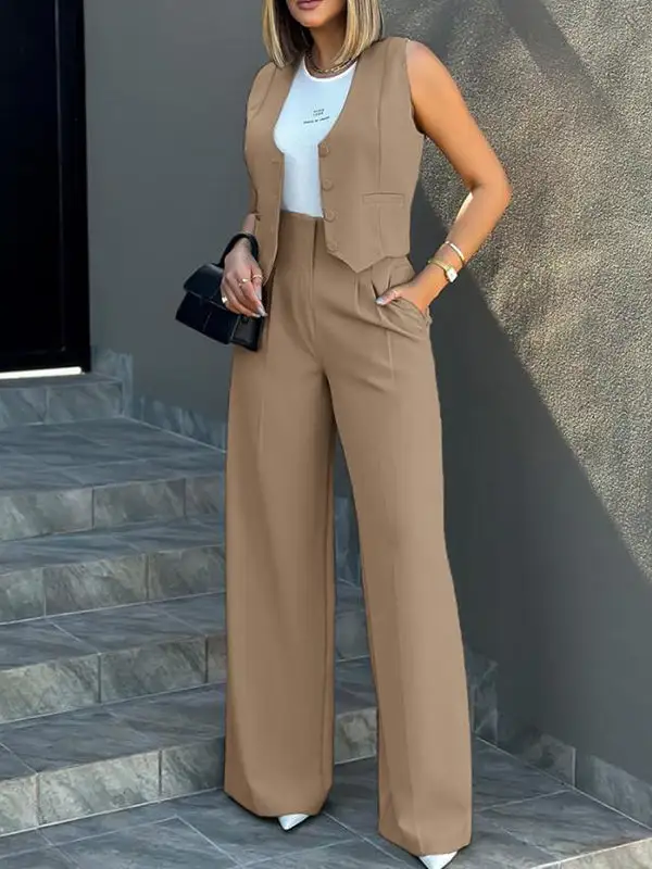 Panel Detail Sleeveless Jacket And Pants Set