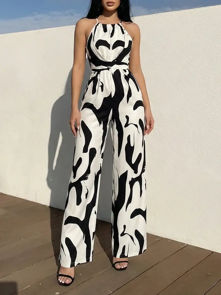 Losse Mouwloze Jumpsuits Met Contrasterende Kleuren En Geplooide