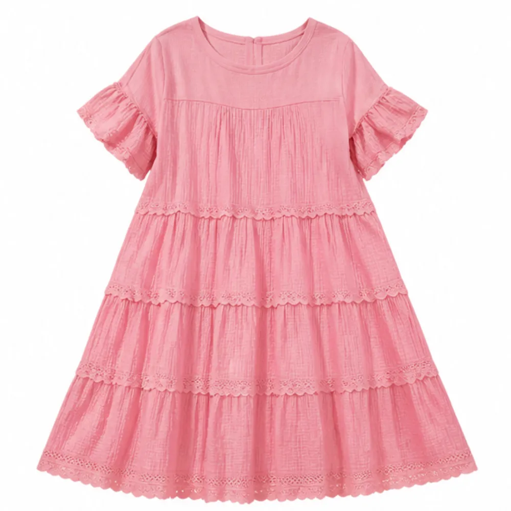 Tiered Lace Trim Pocket Midi Dress