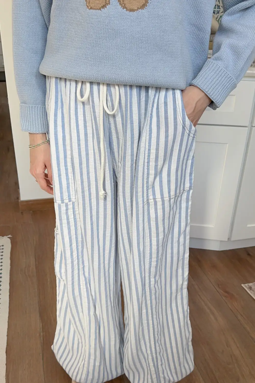 Washed Cotton Striped Relaxed Trousers