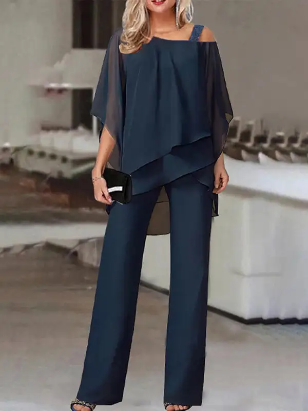 Irregular Bat Sleeve Coordinated Suit Jumpsuit