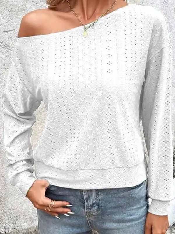 Long Sleeve Relaxed Asymmetric Panel Detail One Shoulder T-Shirt