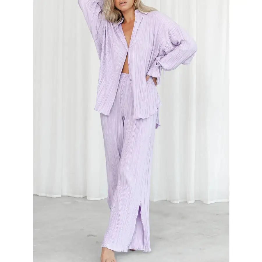 Button Up Long Sleeve Top and Pants Set