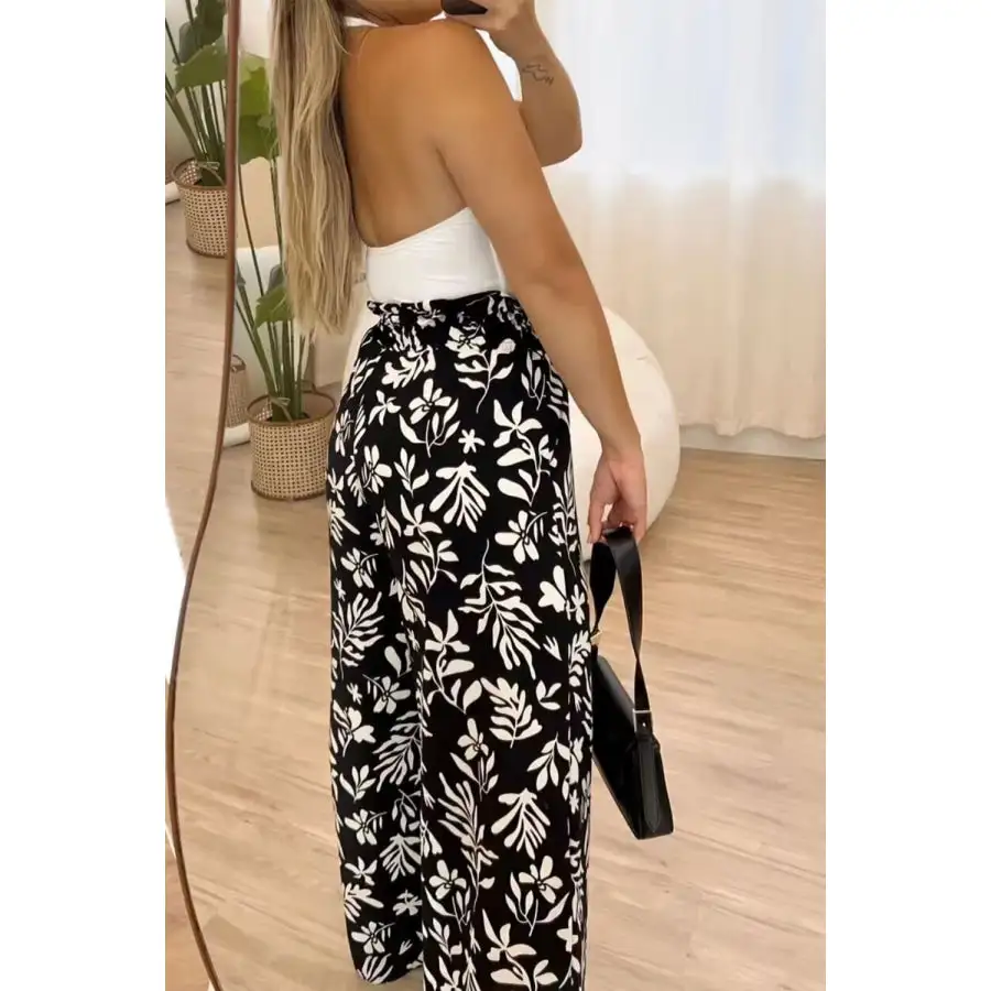 Full Size Printed High Waist Wide Leg Pants