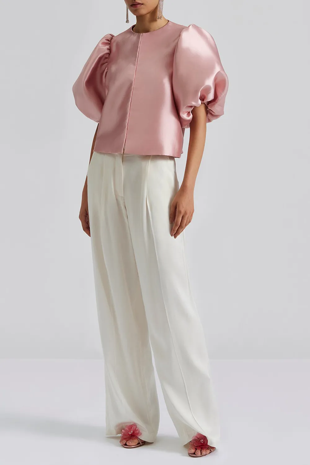 Puff Sleeve Scarf Neck Blouse