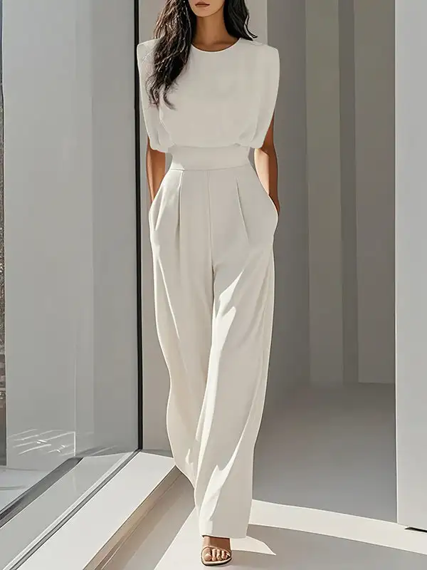 Losse Geplooide Effen Kleur Split Joint Jumpsuits Met