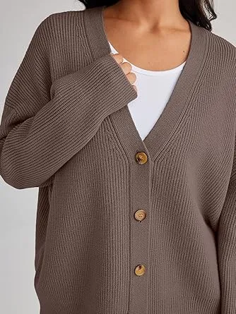 Women's Slouchy Solid Color V-Neck Button-Up Long Sleeve Cardigan & Stretch Loose Trousers Co-ord, Minimalist Two Piece Outfits, Cozy Womenswear
