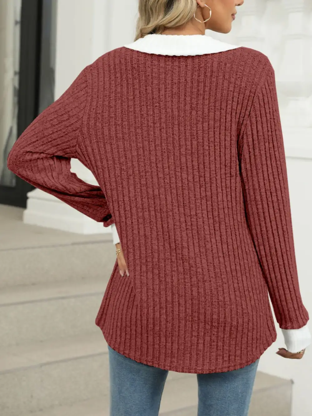 Modern Ribbed Knit Long Sleeve T-Shirt