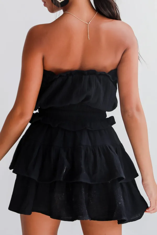 Casual Linen Strapless Mini Dress