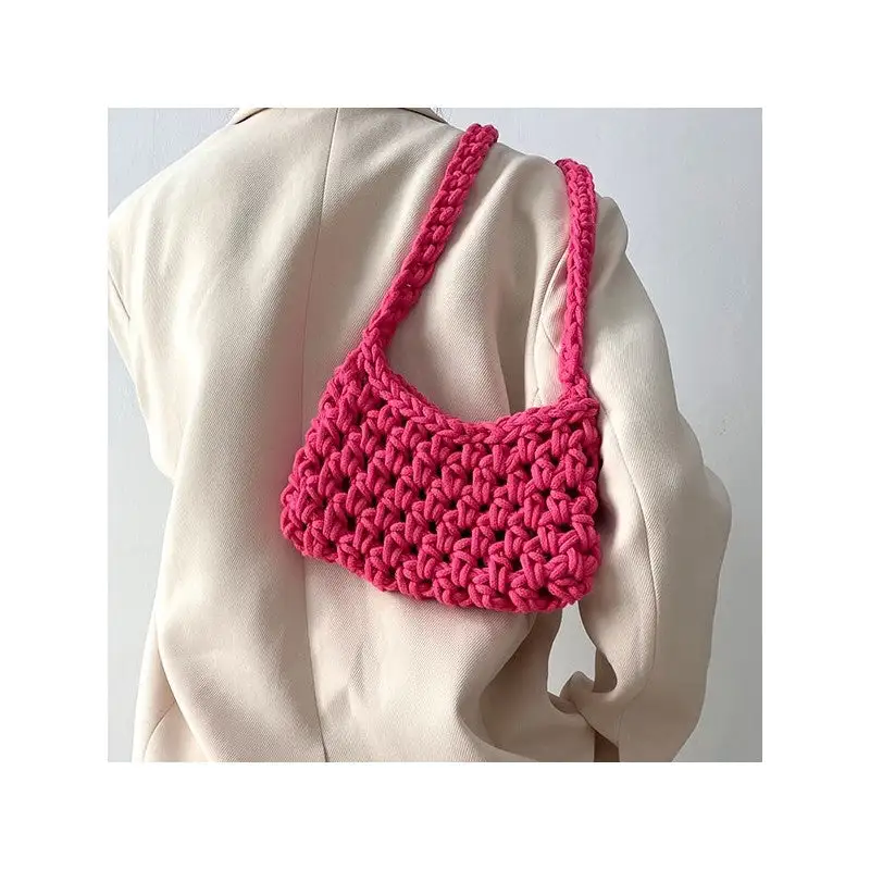 Solid Crochet Knitted Shoulder Bag