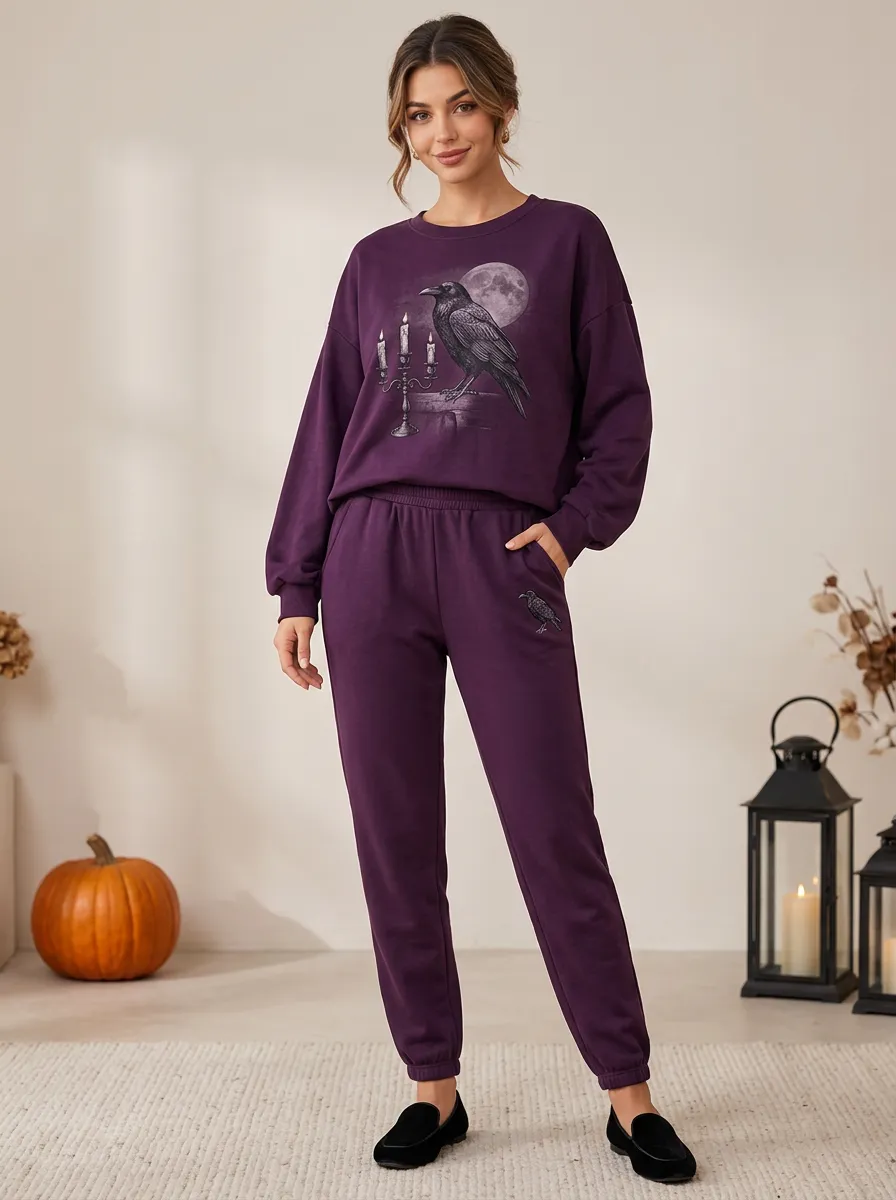 Women's Raven-Candle Crewneck-Sweatshirt & Joggers Two-Piece Set