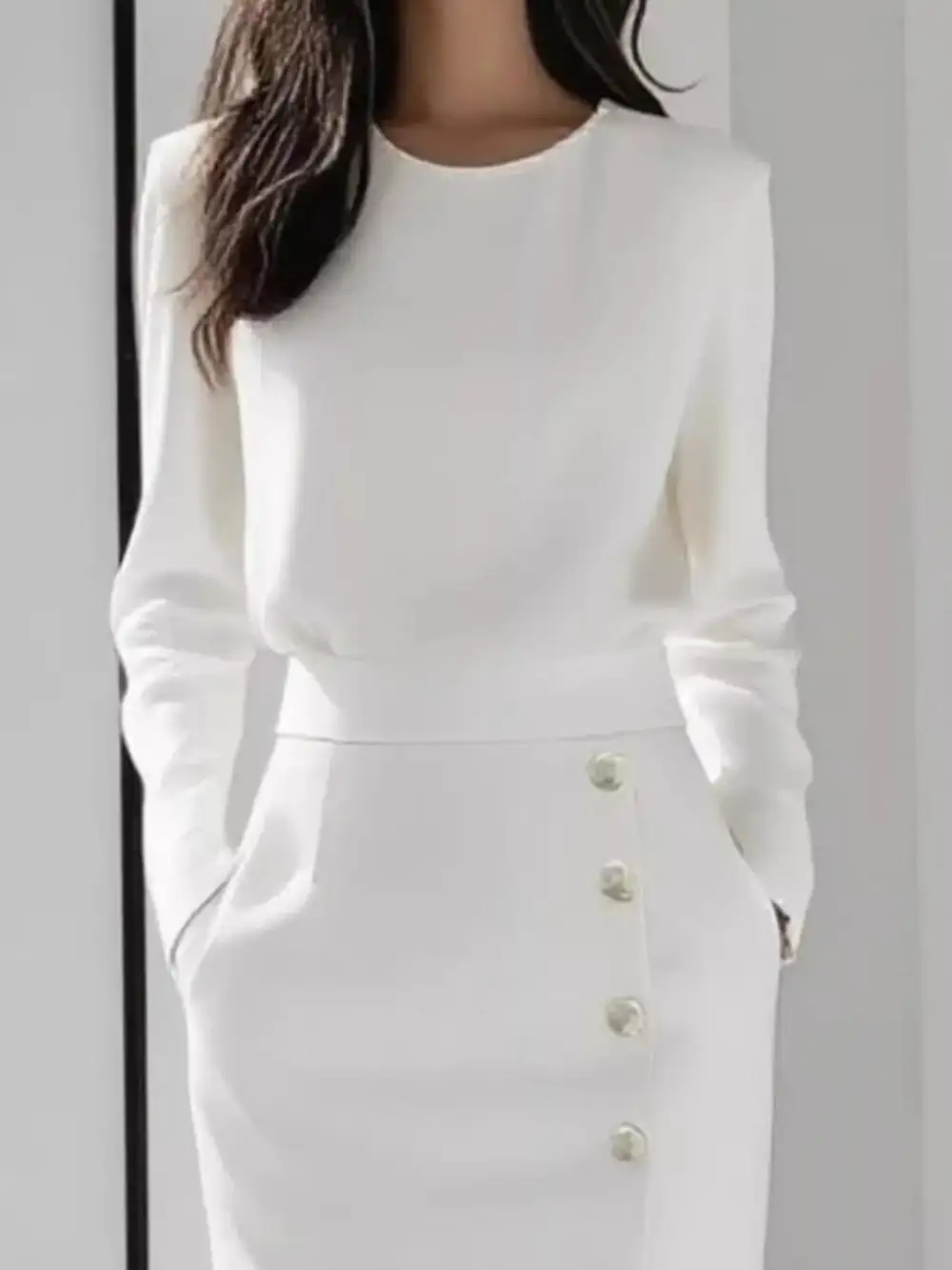 Slit Long Sleeve Midi Dress