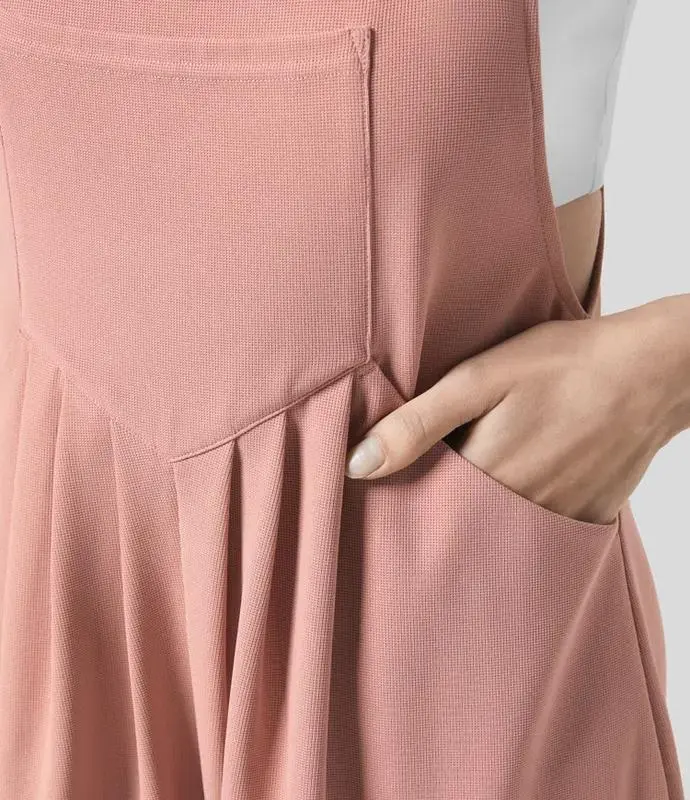 5-pack Adjustable Strap Button Multiple Pockets Plicated Waffle Casual Overalls