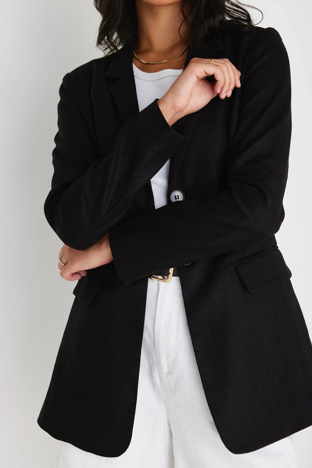 Black Linen Single - Breasted Blazer
