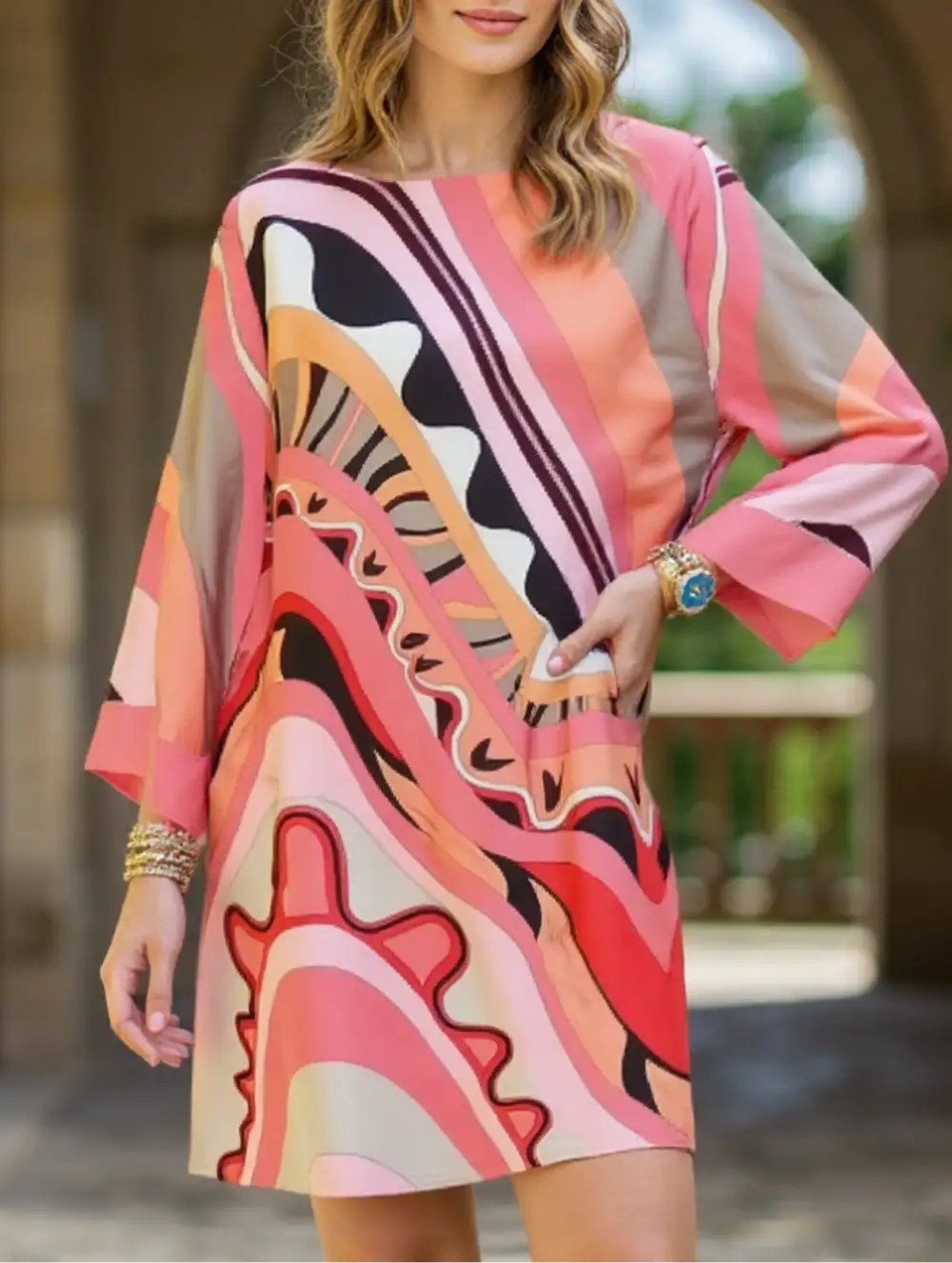 Round Neck Long Sleeve Dress