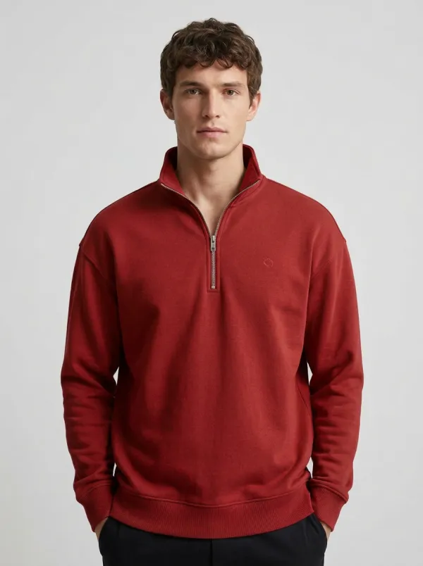 Men's Modern Minimalist Embroidered Emblem Quarter-Zip Sweatshirt