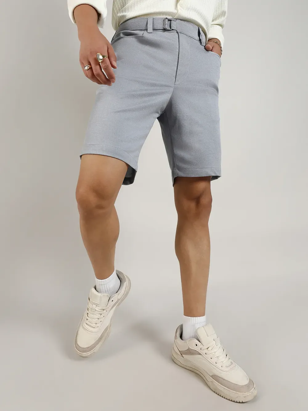 Casual Style Grey Straight-Fit Shorts