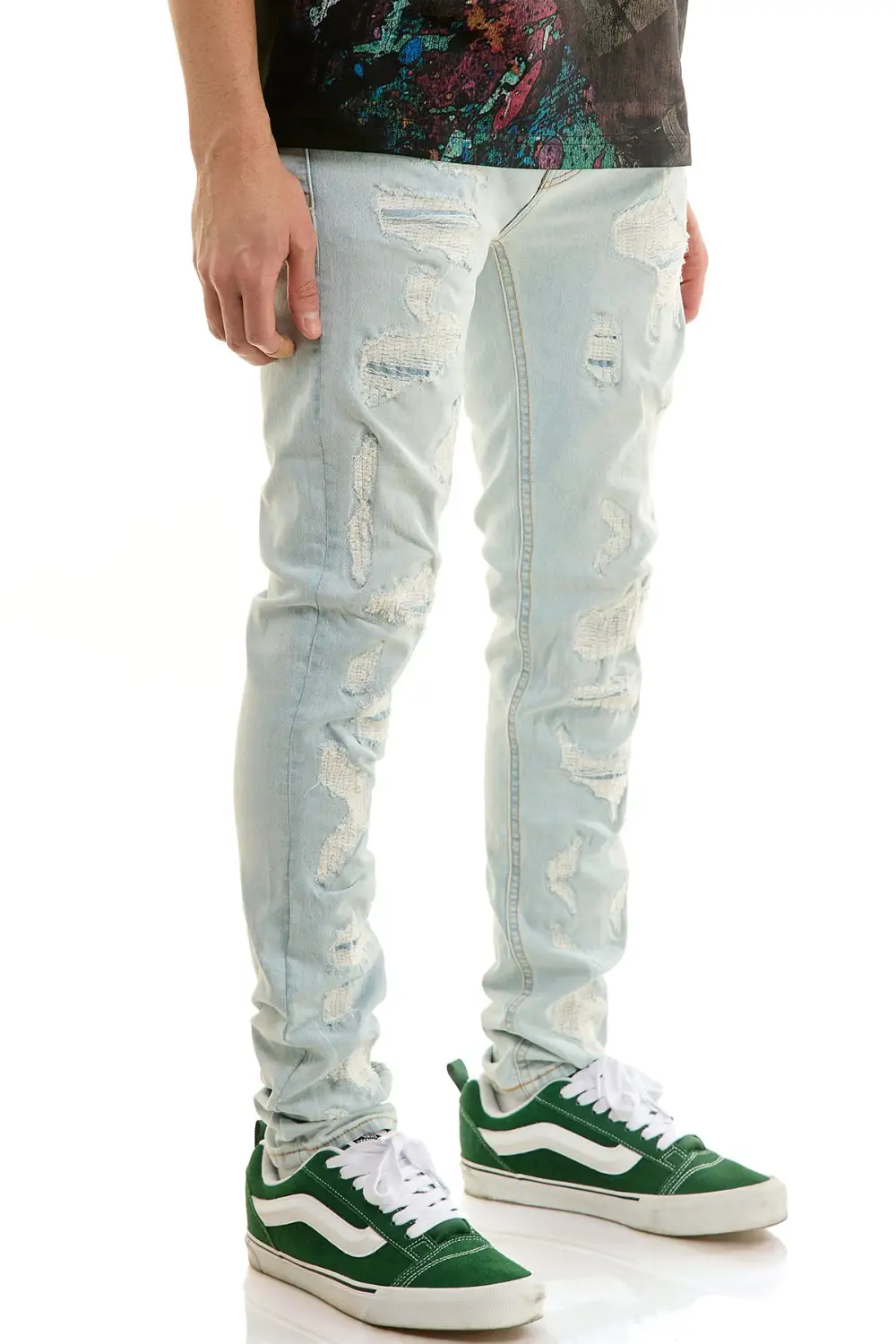 Men's Streetwear Skinny Distressed Zip Detail Jeans