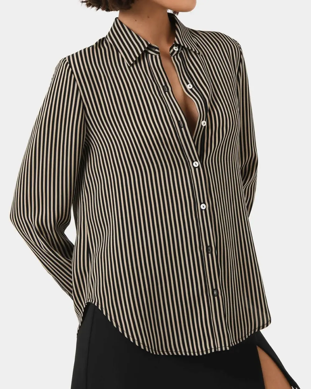 Collared Neckline Stripe Satin Shirt