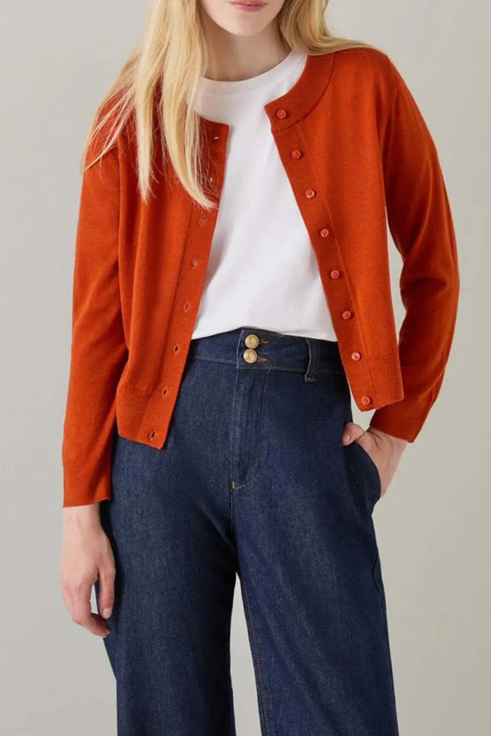 Orange Cropped Button Up Knit Cardigan