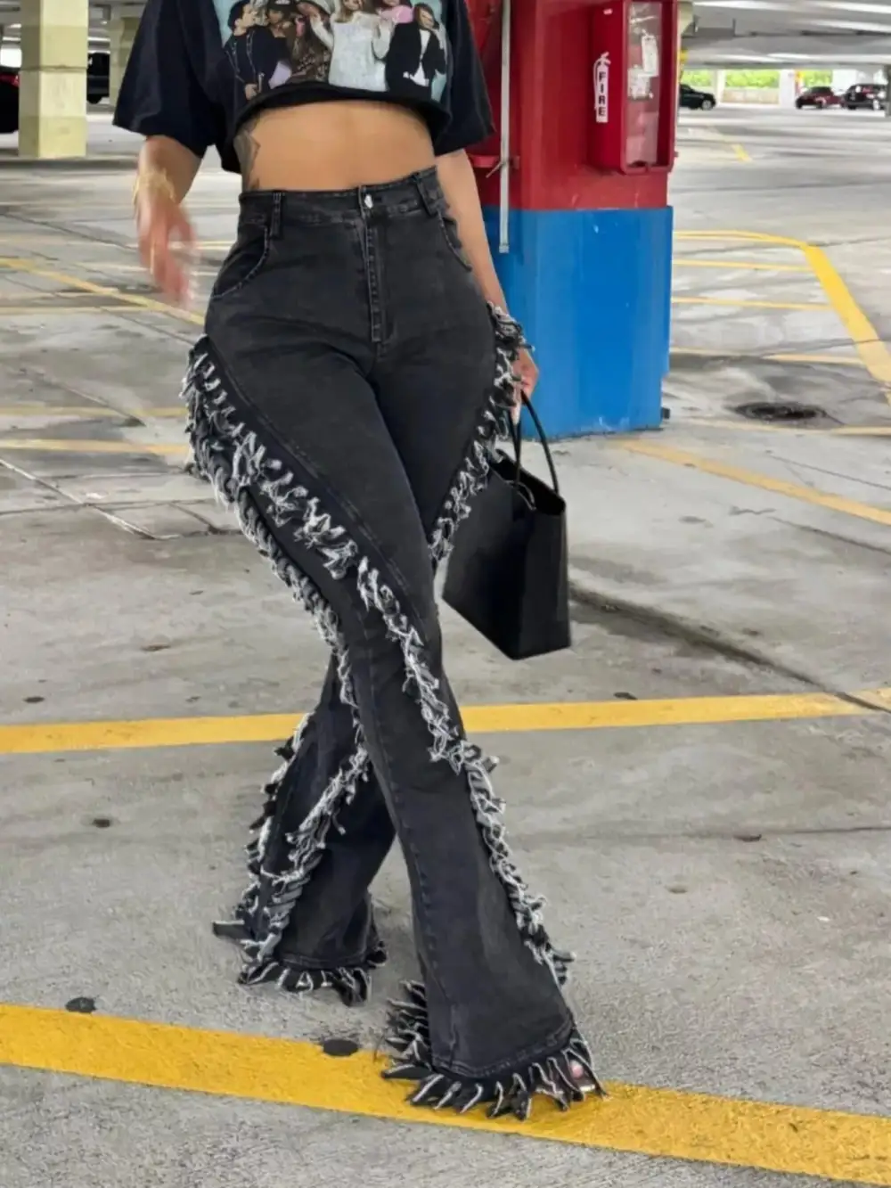 Tailored High Waist Flare Leg Denim Jeans