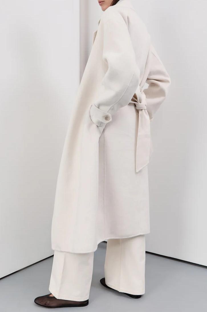 CREAM WOOL WRAP COAT