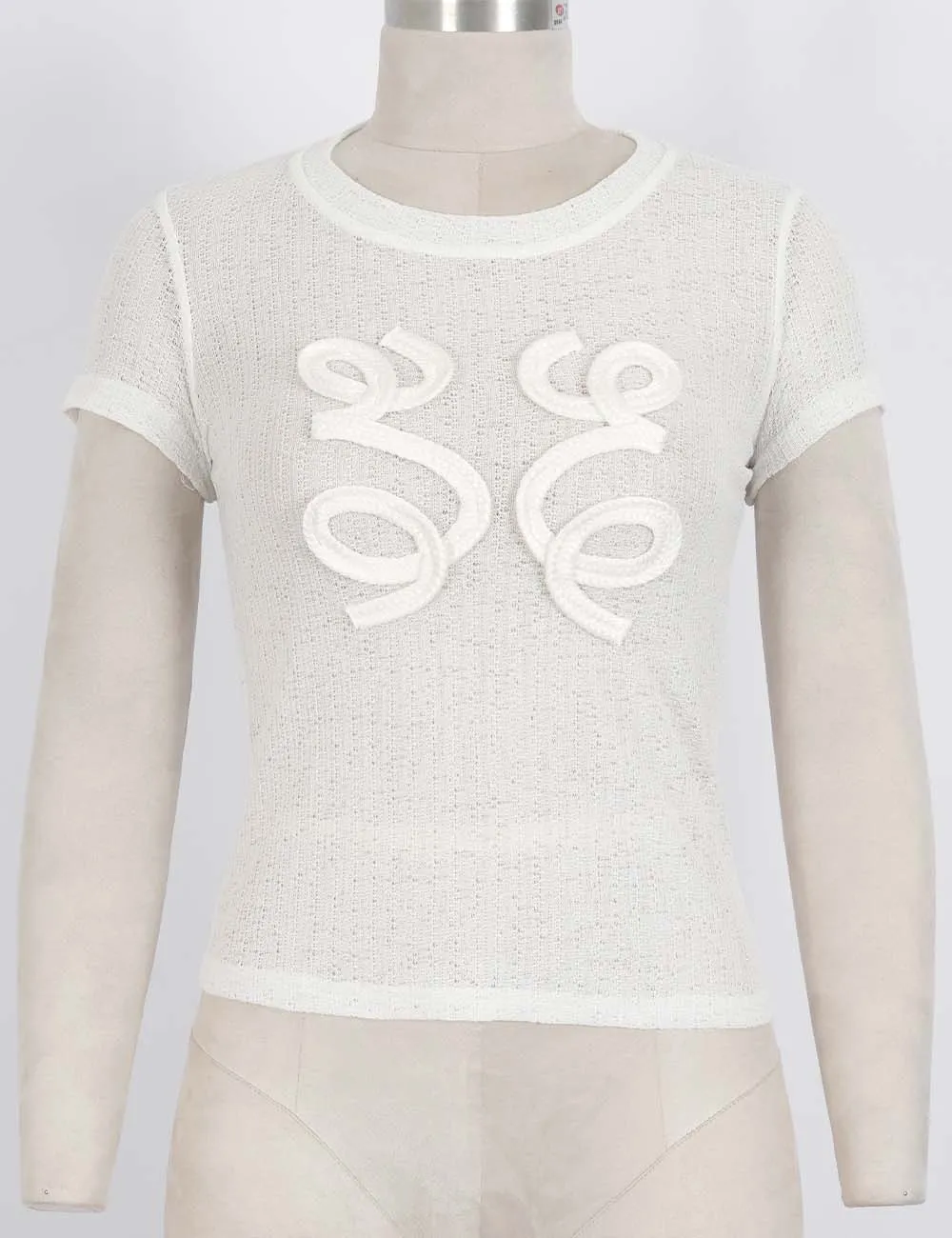 D Embroidery Round Neck Short Sleeves T-shirt